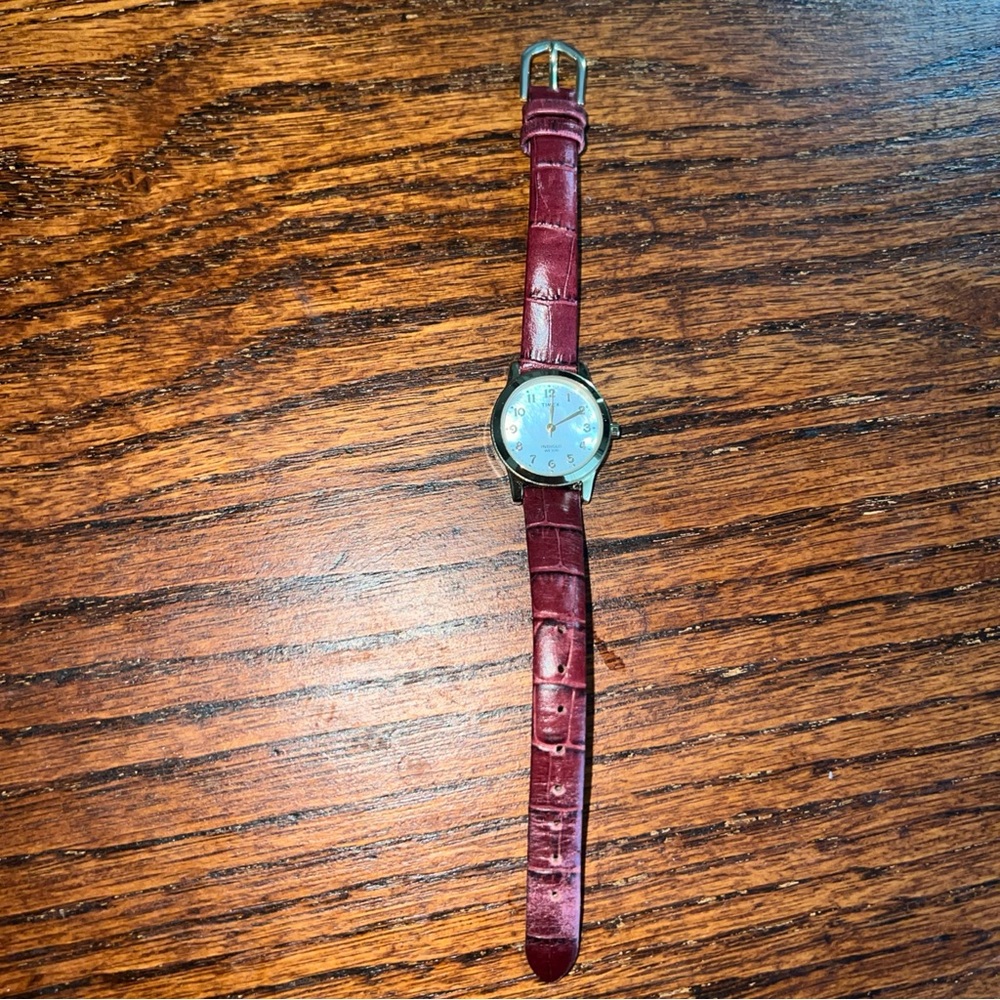 Timex Indiglo Women T21693 MOP Dial Indiglo Red Leather Quartz Watch